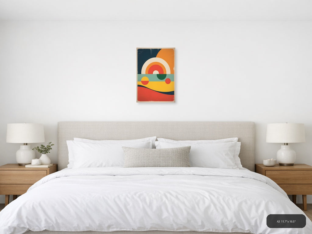Vintage Retro Sunset Landscape Abstract Wall Art — A3 / Bedroom