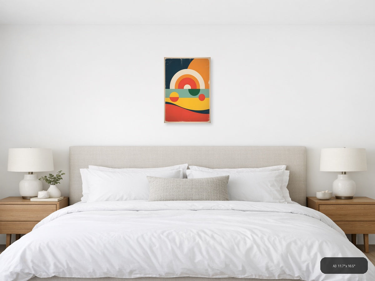 Vintage Retro Sunset Landscape Abstract Wall Art — A3 / Bedroom