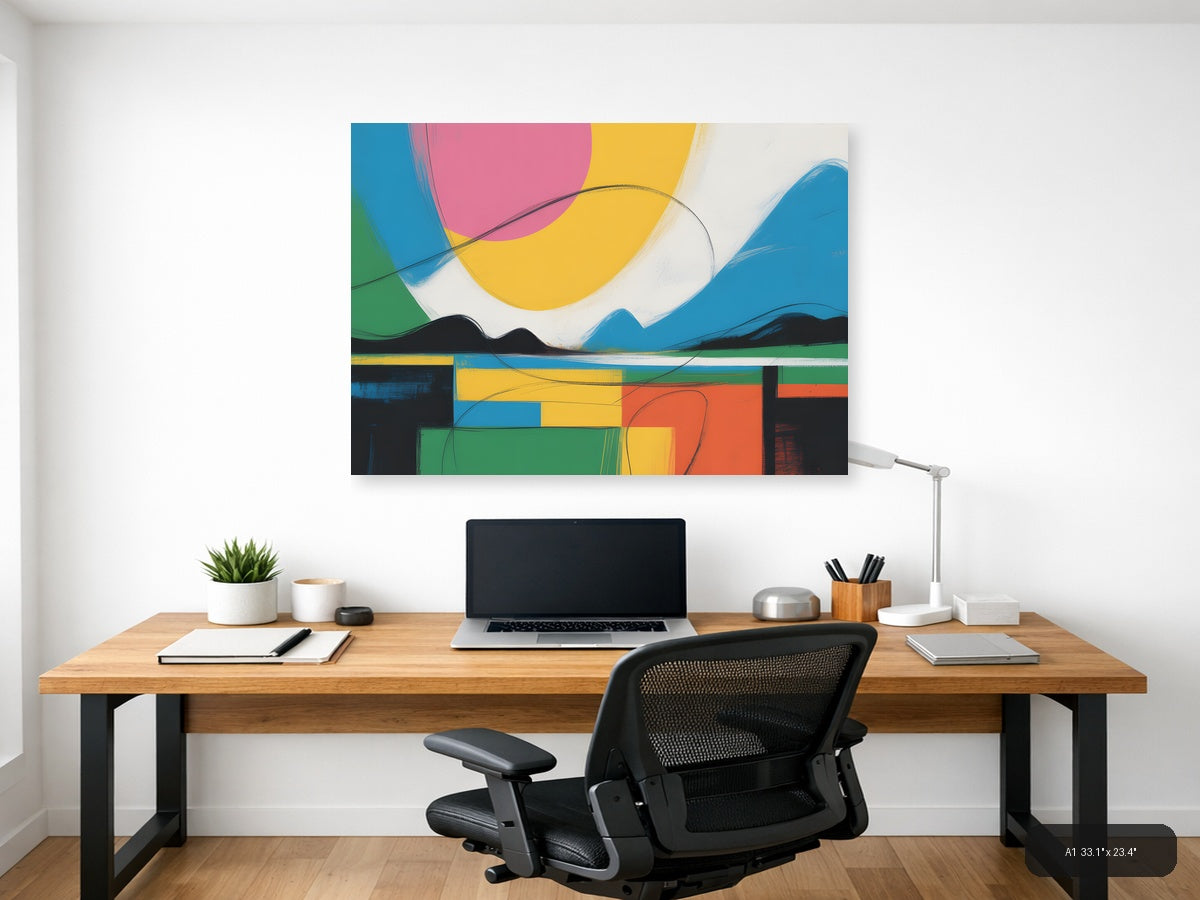 Colorful Abstract Landscape with Geometric Shapes Wall Art — A1 / Office