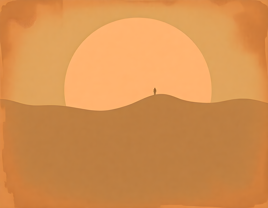 Vintage Desert Sunset Silhouette Wall Art