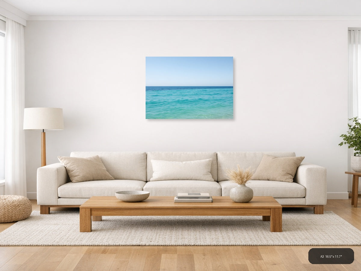 Minimalist Turquoise Ocean Horizon Wall Art — A3 / Living Room