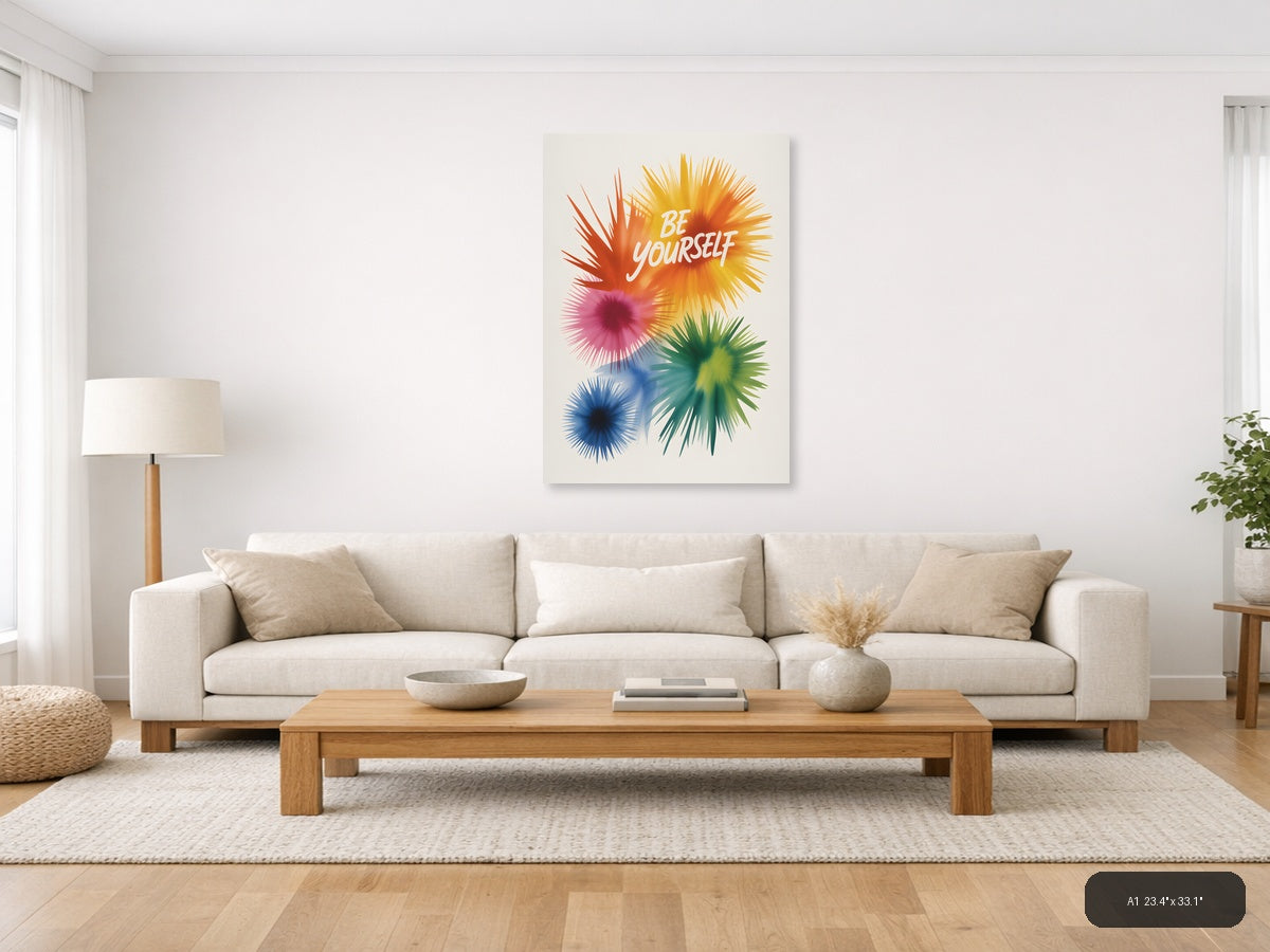 Be Yourself Watercolor Burst Rainbow Wall Art — A1 / Living Room