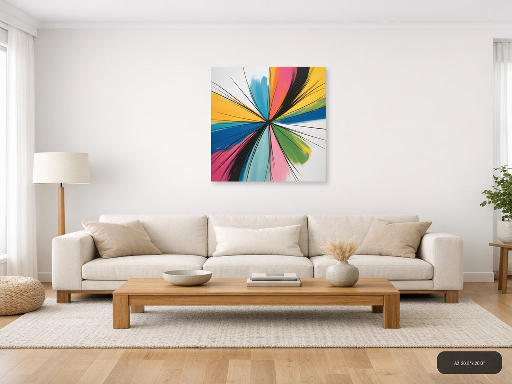 Colorful Radial Burst Abstract Canvas Wall Art — A2 / Living Room