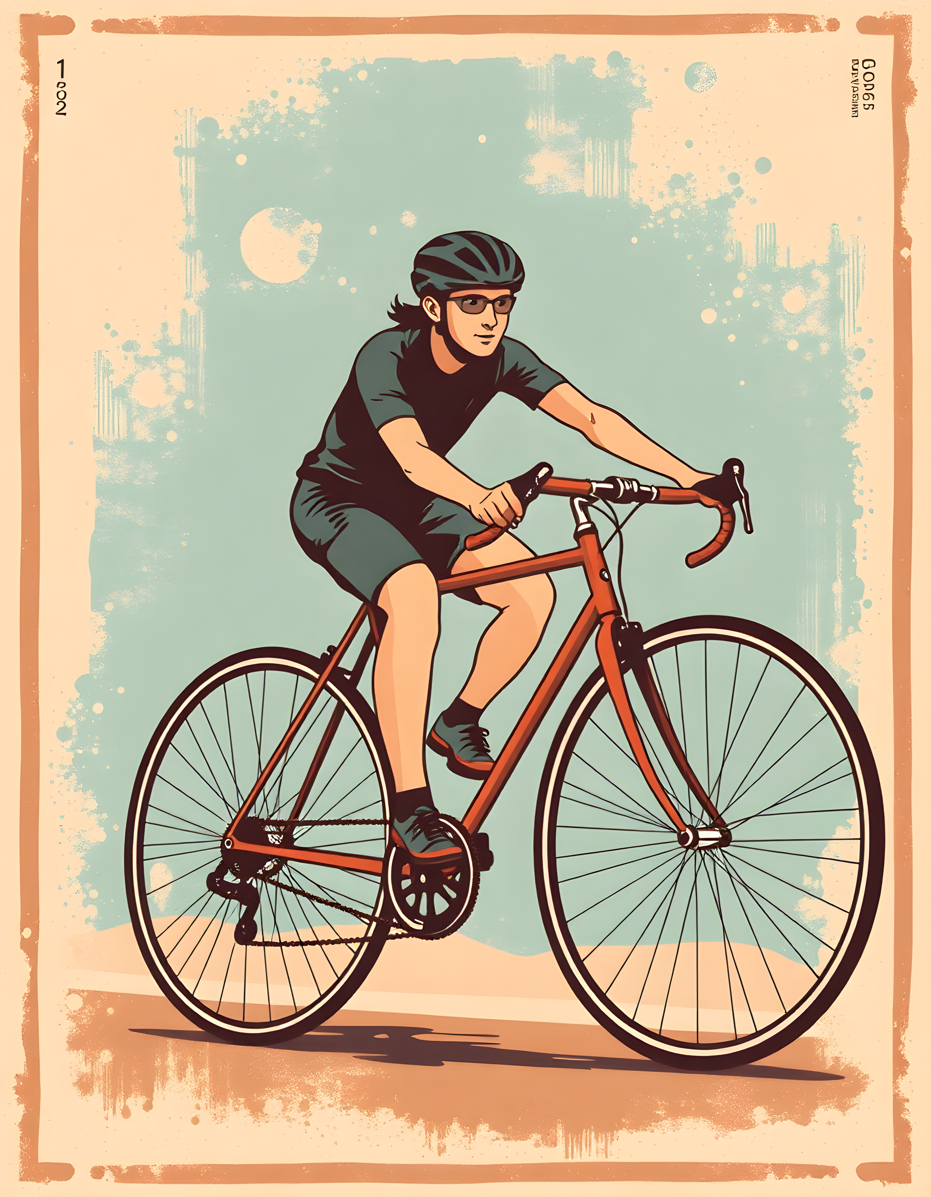 Vintage Cyclist on Red Road Bike Portrait Wall Art