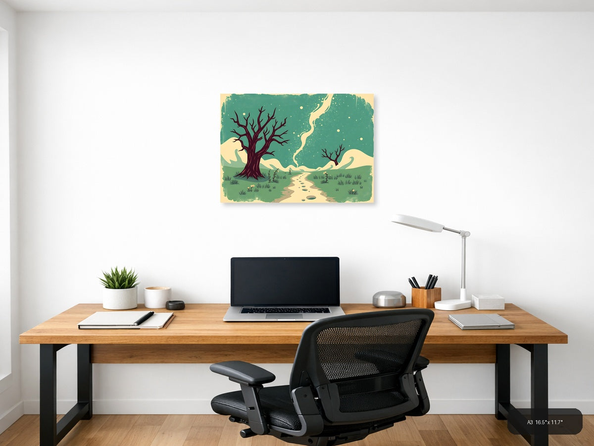 Vintage Landscape with Dead Trees & Winding Path Wall Art — A3 / Office