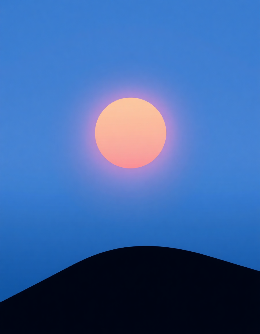 Minimalist Sunset Moon Rising Over Dark Hill Wall Art