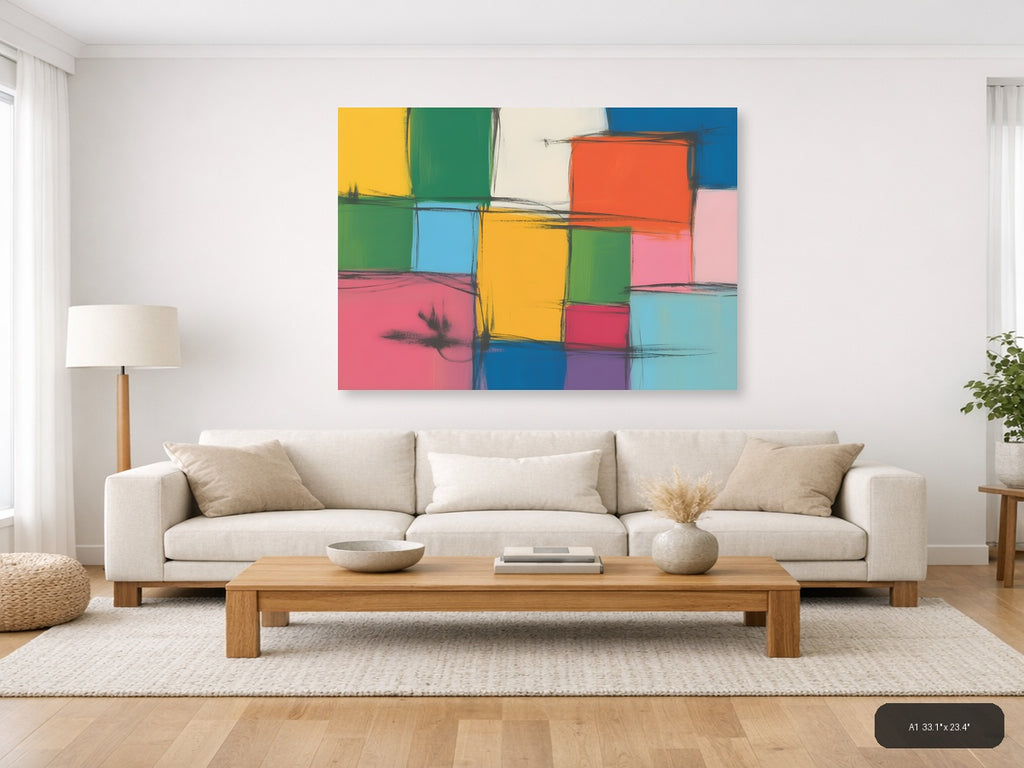 Colorful Abstract Grid Modern Geometric Wall Art — A1 / Living Room