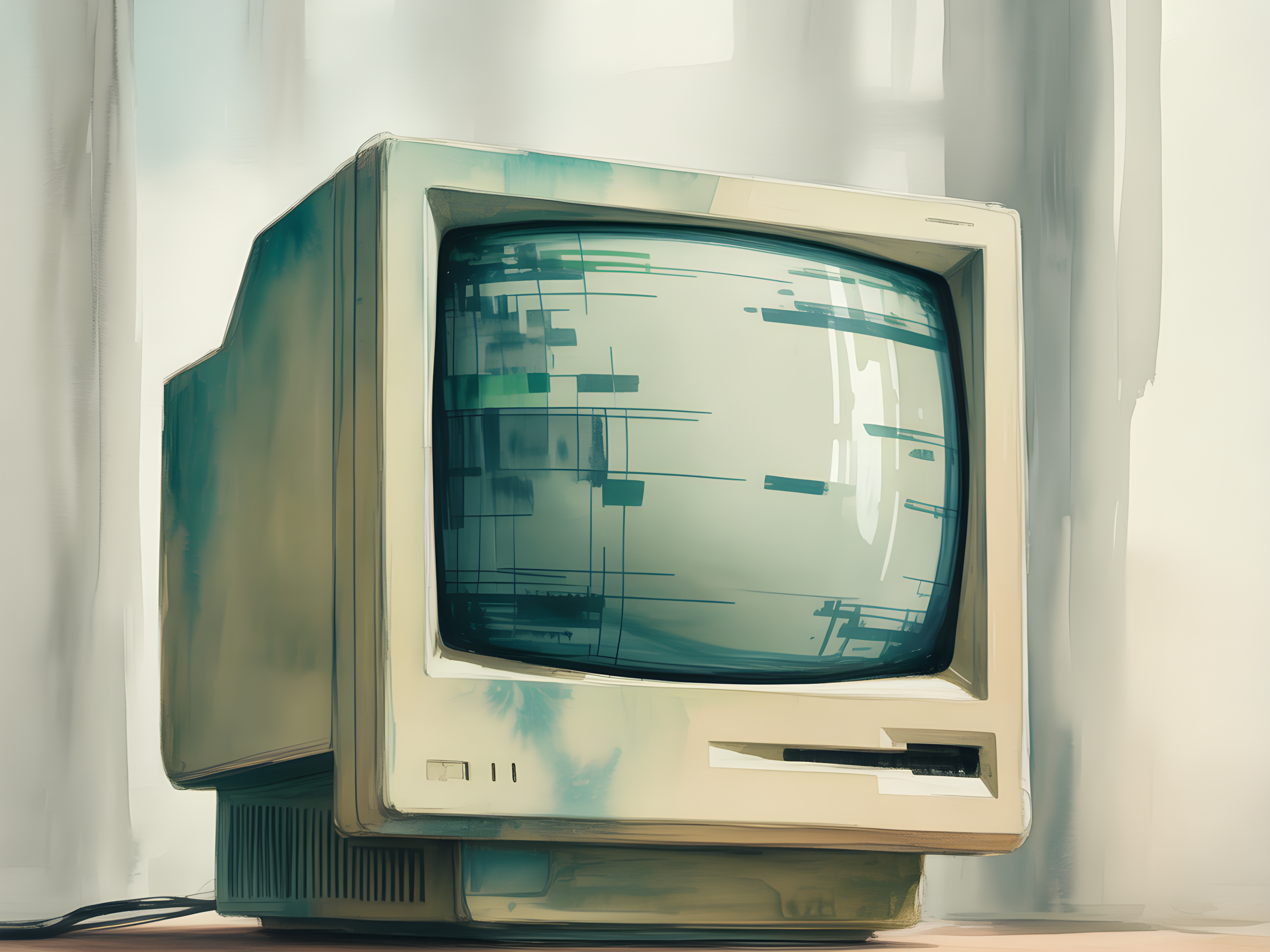 Vintage Computer Watercolor Illustration Wall Art