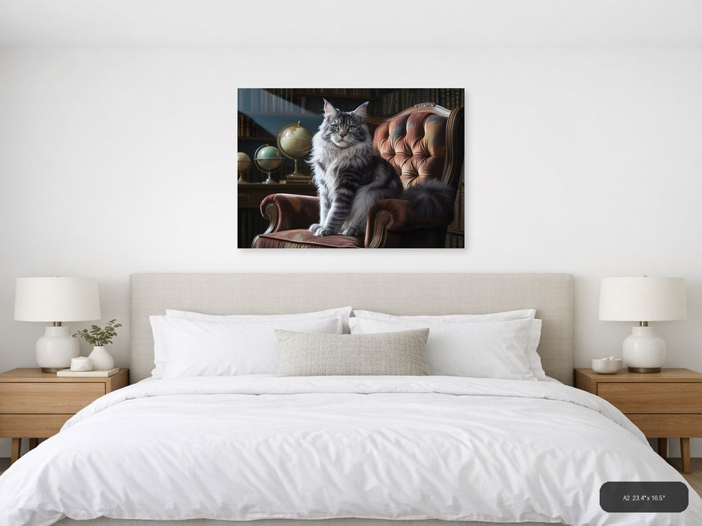 Majestic Gray Tabby Cat Portrait Photography Wall Art — A2 / Bedroom