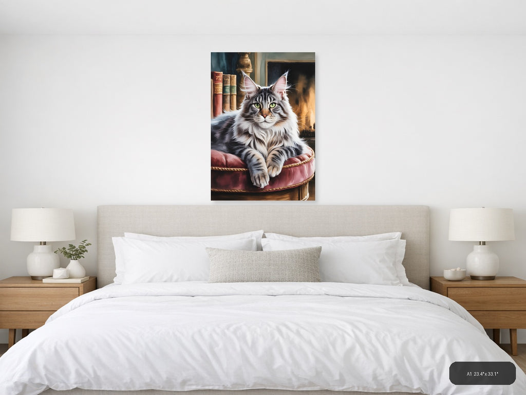 Majestic Tabby Cat Portrait Watercolor Wall Art — A1 / Bedroom