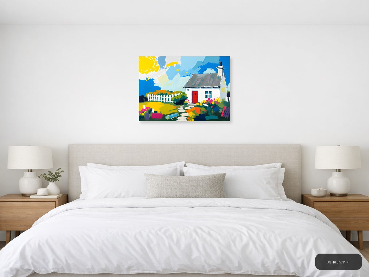 Colorful Cottage Garden Abstract Landscape Wall Art — A3 / Bedroom