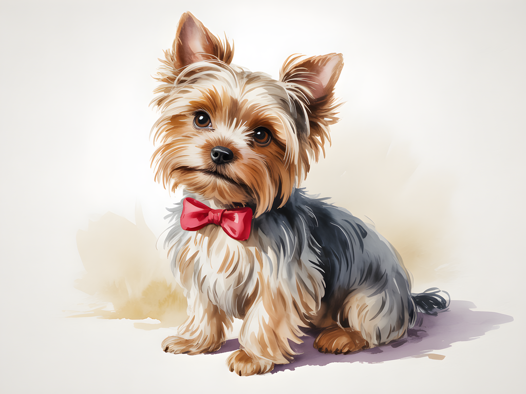 Stylish Yorkie with Pink Bow Watercolor Wall Art