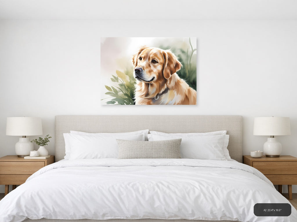 Golden Retriever Portrait Watercolor Wall Art — A2 / Bedroom