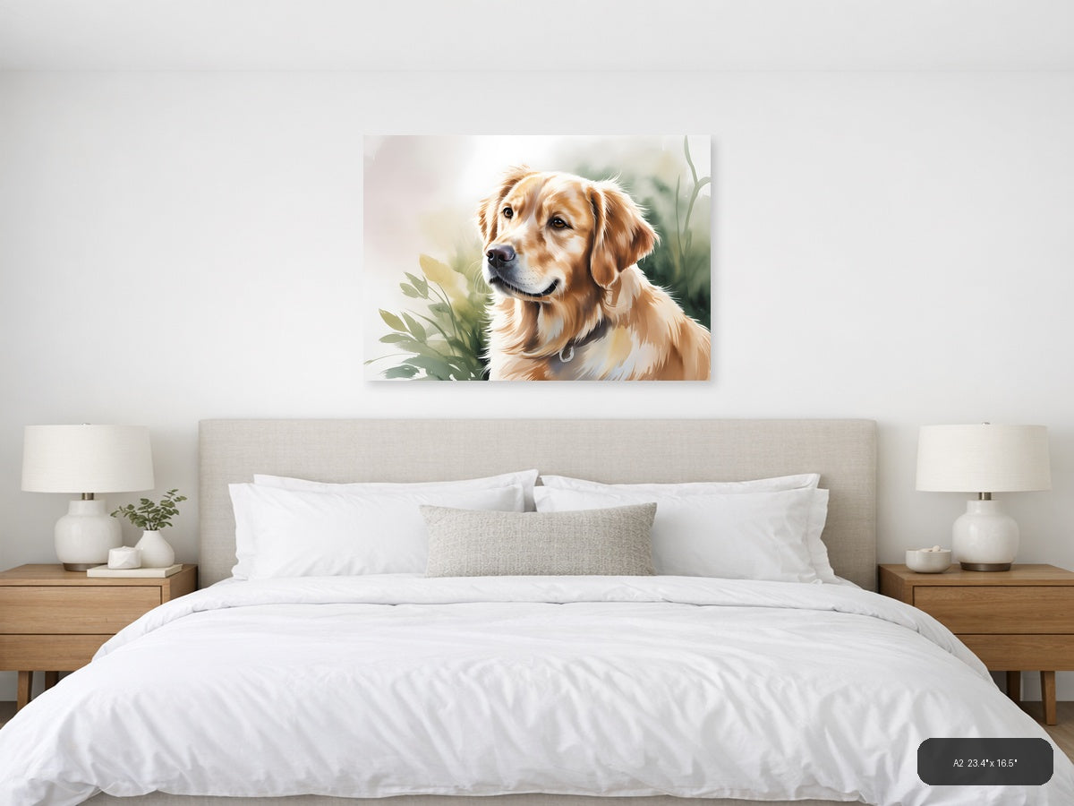 Golden Retriever Portrait Watercolor Wall Art — A2 / Bedroom