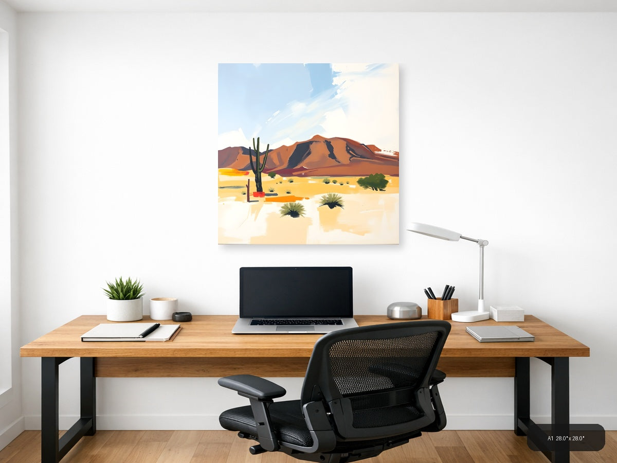 Abstract Desert Mountain Landscape with Cactus Wall Art — A1 / Office
