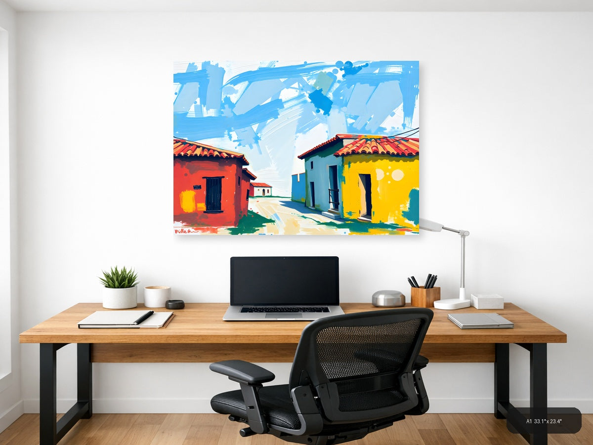 Colorful Colonial Houses Abstract Landscape Wall Art — A1 / Office