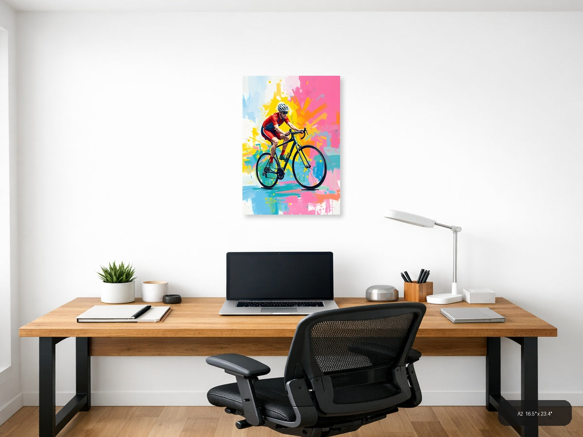 Cyclist in Motion Abstract Splatter Wall Art — A2 / Office