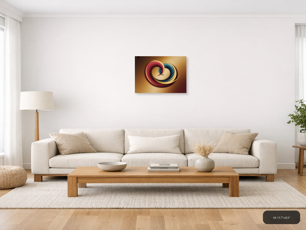 Abstract Swirling Rings in Red & Blue - Modern Wall Art — A4 / Living Room
