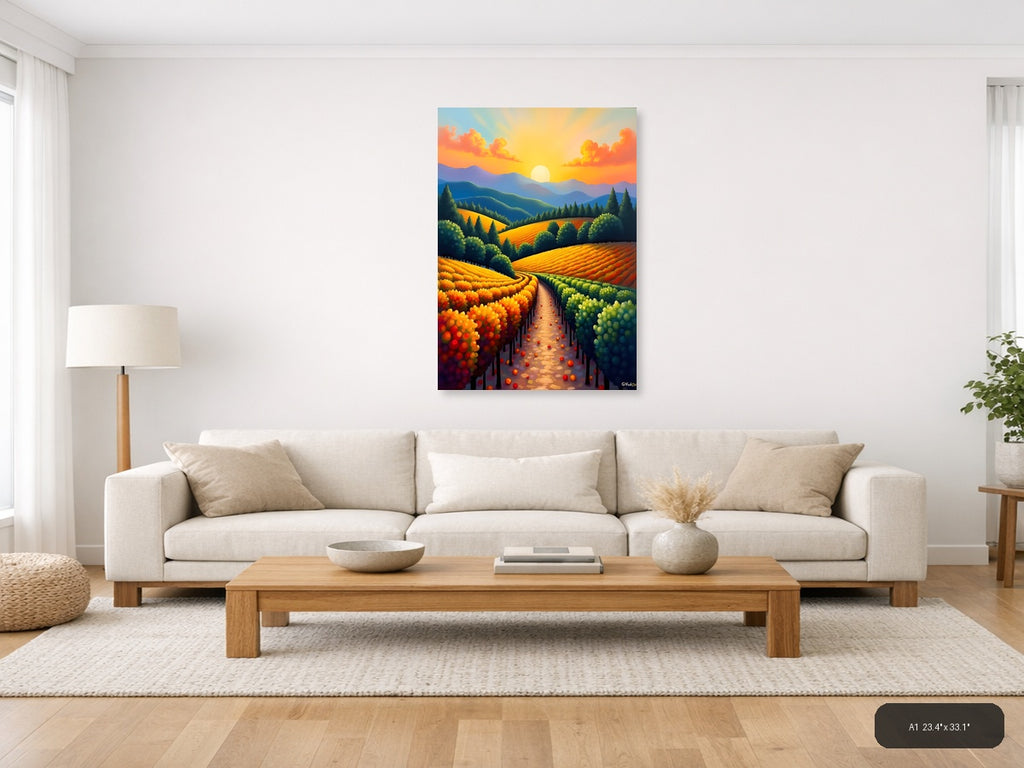 Sunset Vineyard Landscape Abstract Wall Art — A1 / Living Room