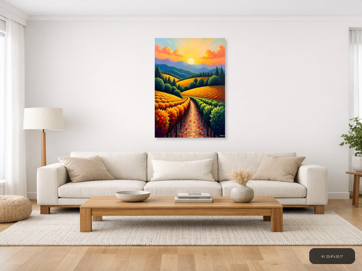 Sunset Vineyard Landscape Abstract Wall Art — A1 / Living Room