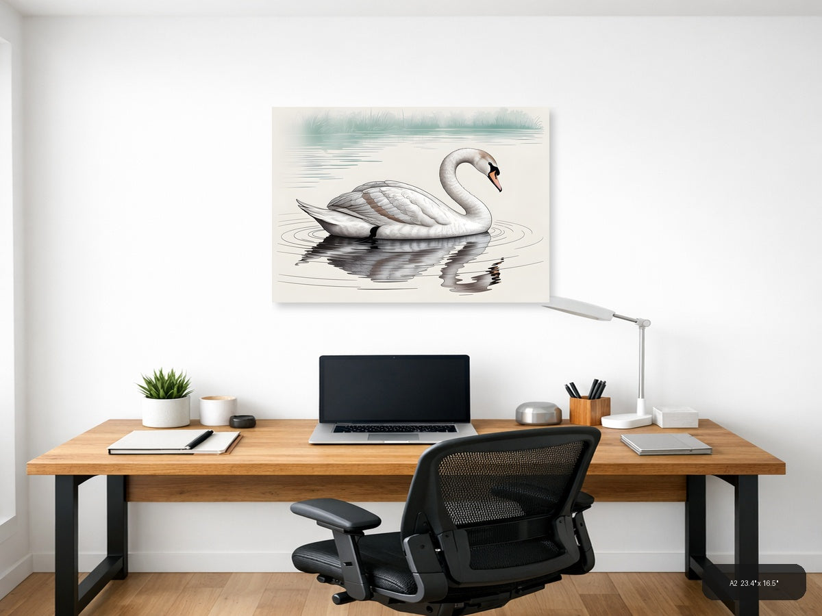 Elegant Swan Line Art Drawing - Minimalist Wall Art — A2 / Office