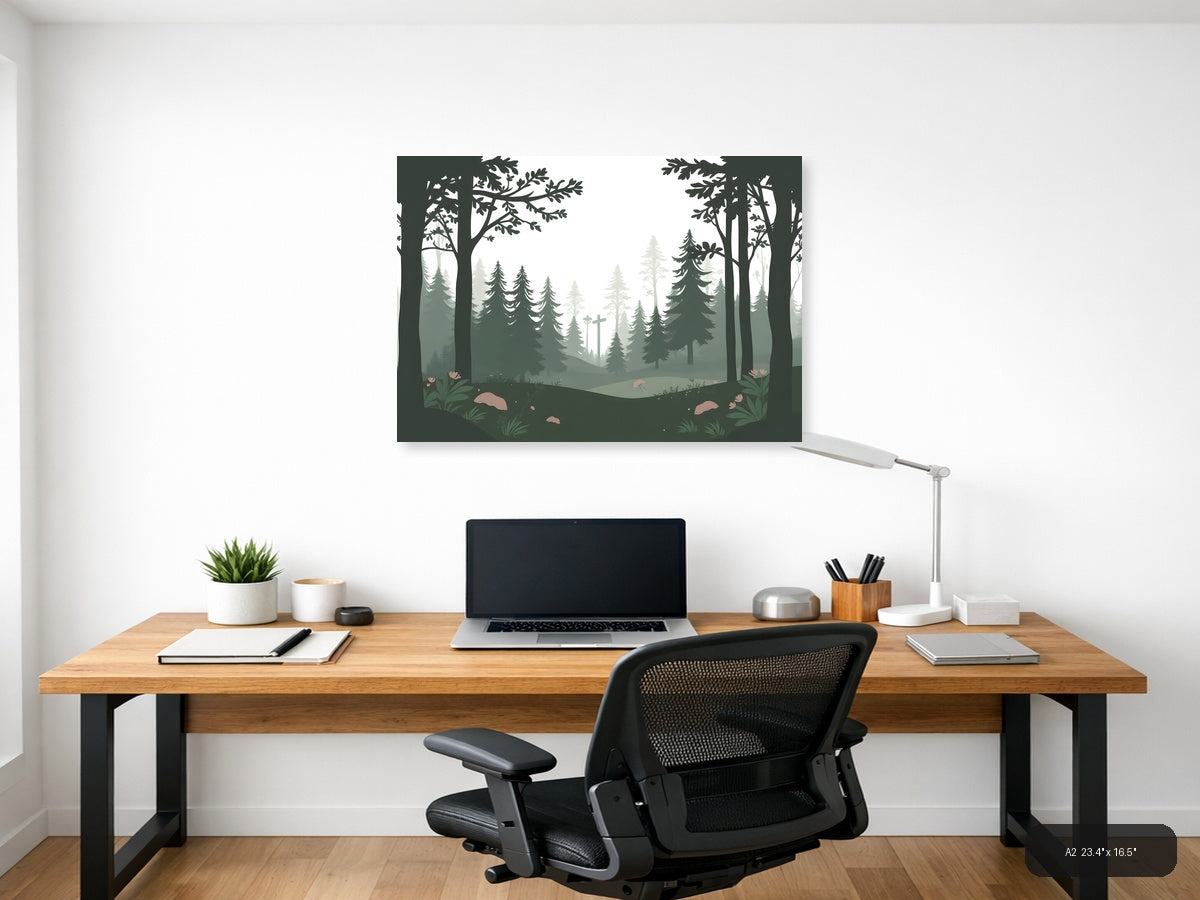 Misty Forest Cross Minimalist Landscape Wall Art — A2 / Office