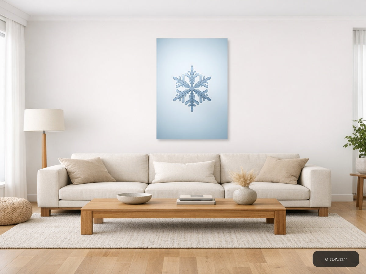 Minimalist Blue Snowflake Illustration Wall Art — A1 / Living Room