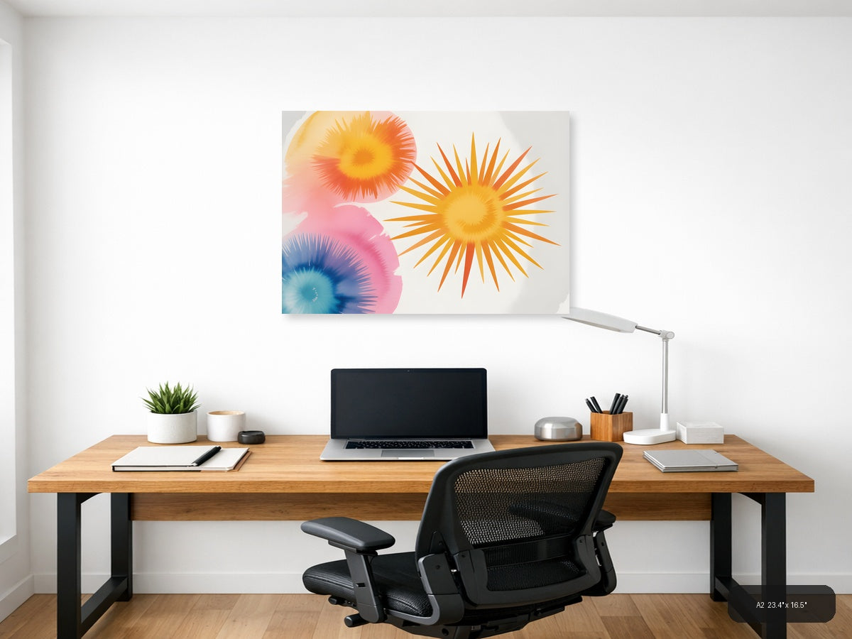 Watercolor Sunburst Flowers Abstract Wall Art — A2 / Office