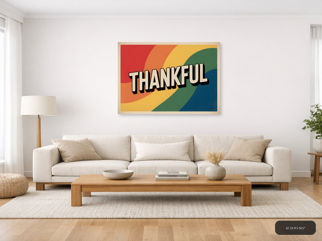 Thankful — Vintage (Landscape) Canvas Print | Vintage Wall Art | A4 A3 A2 A1 — A2 / Living Room