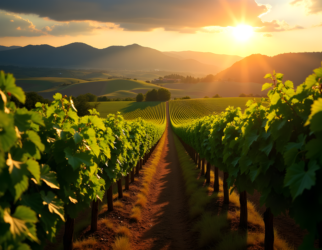 Vineyard Sunset Mountain Landscape Photography Wall Art