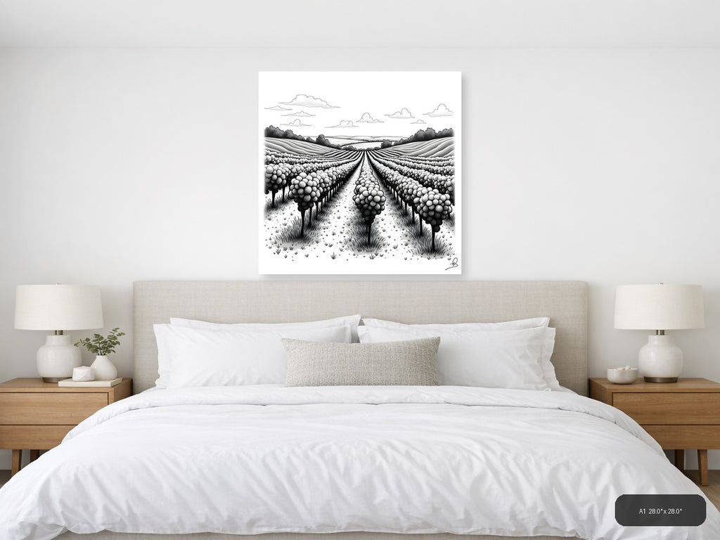 Vineyard Rows Line Art Illustration Wall Art — A1 / Bedroom