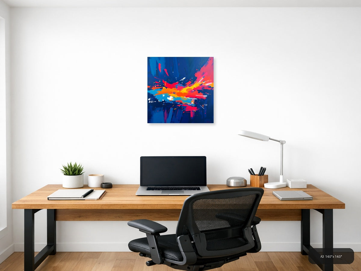 Vibrant Abstract Explosion Blue Red Yellow Wall Art — A3 / Office