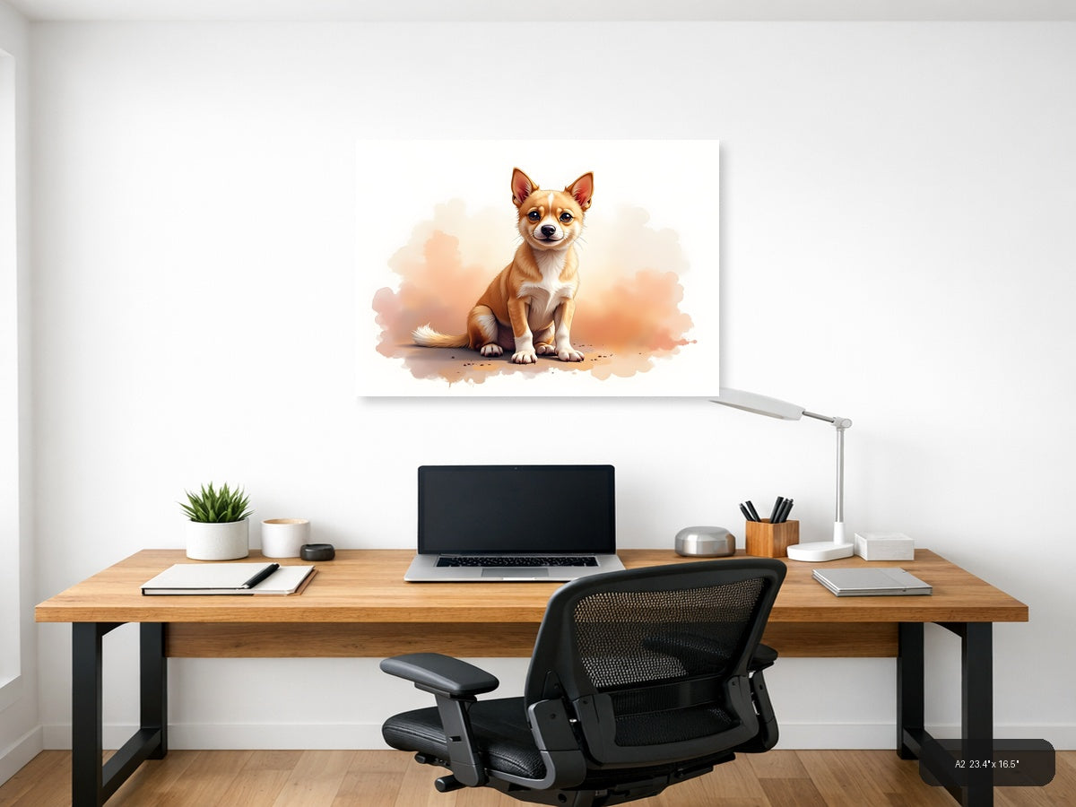 Cute Chihuahua Watercolor Portrait Wall Art — A2 / Office