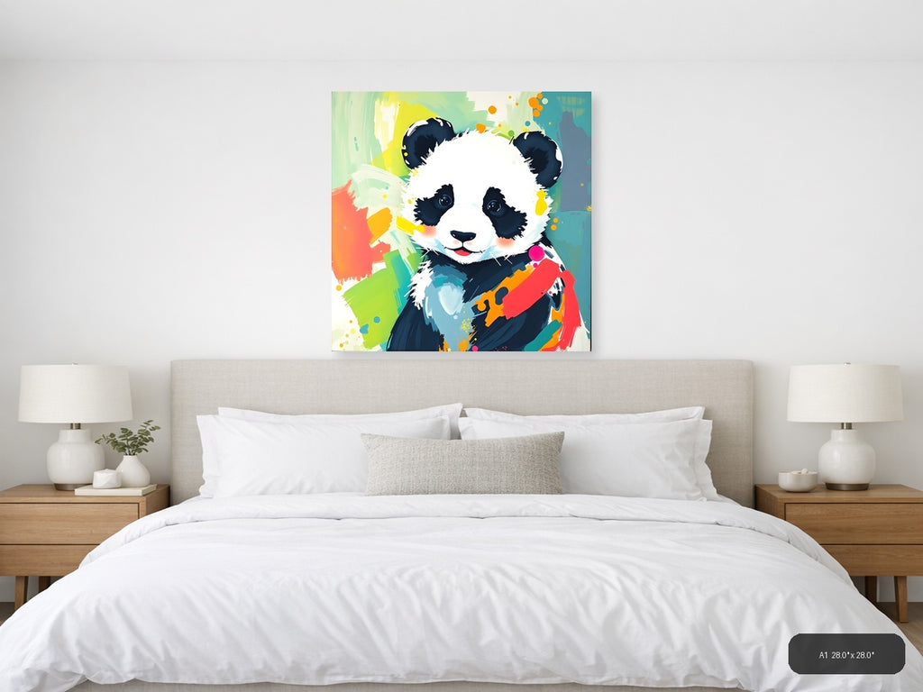 Playful Panda Abstract Colorful Pop Art Wall Art — A1 / Bedroom