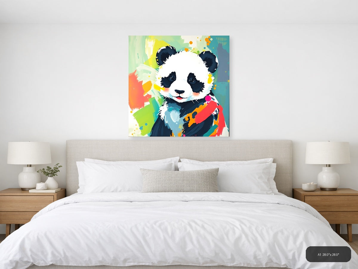 Playful Panda Abstract Colorful Pop Art Wall Art — A1 / Bedroom