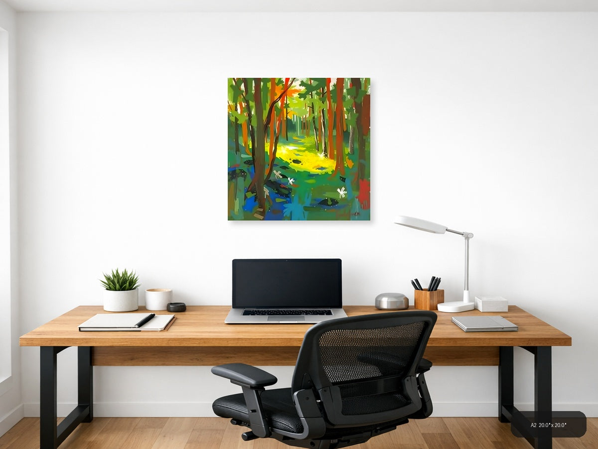 Forest Stream Abstract Canvas Wall Art — A2 / Office
