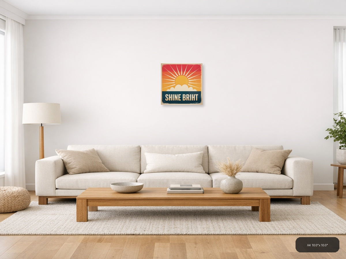 Vintage Sunrise Rays Cloud Print - Retro Wall Art — A4 / Living Room