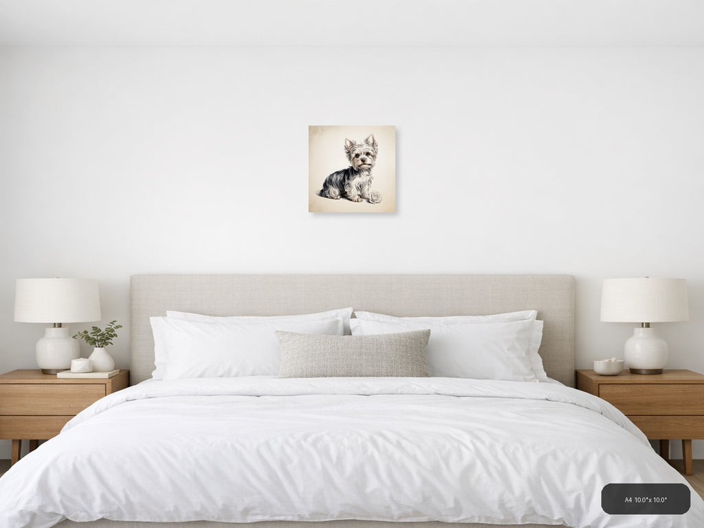 Cute Terrier with Rose Line Art Wall Art — A4 / Bedroom