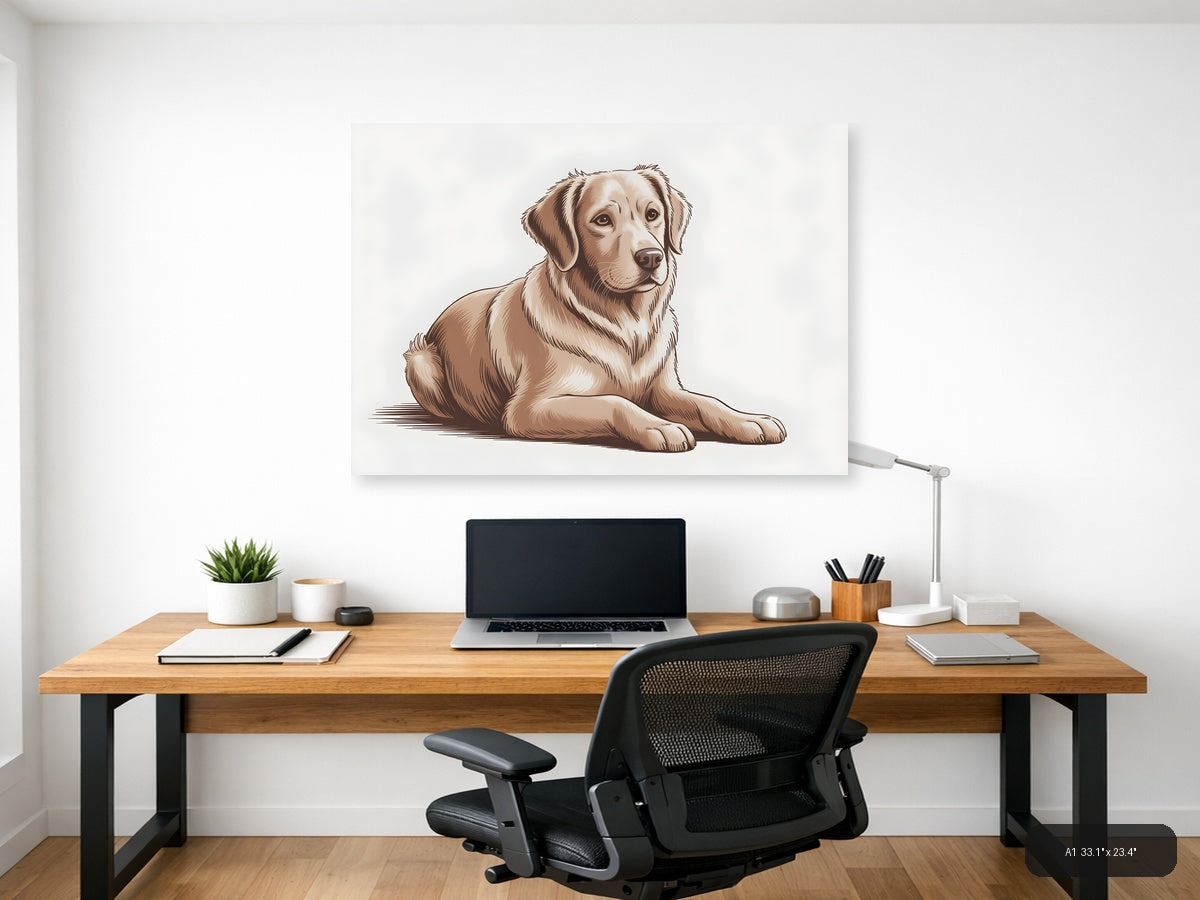 Golden Retriever Dog Portrait Minimalist Wall Art — A1 / Office