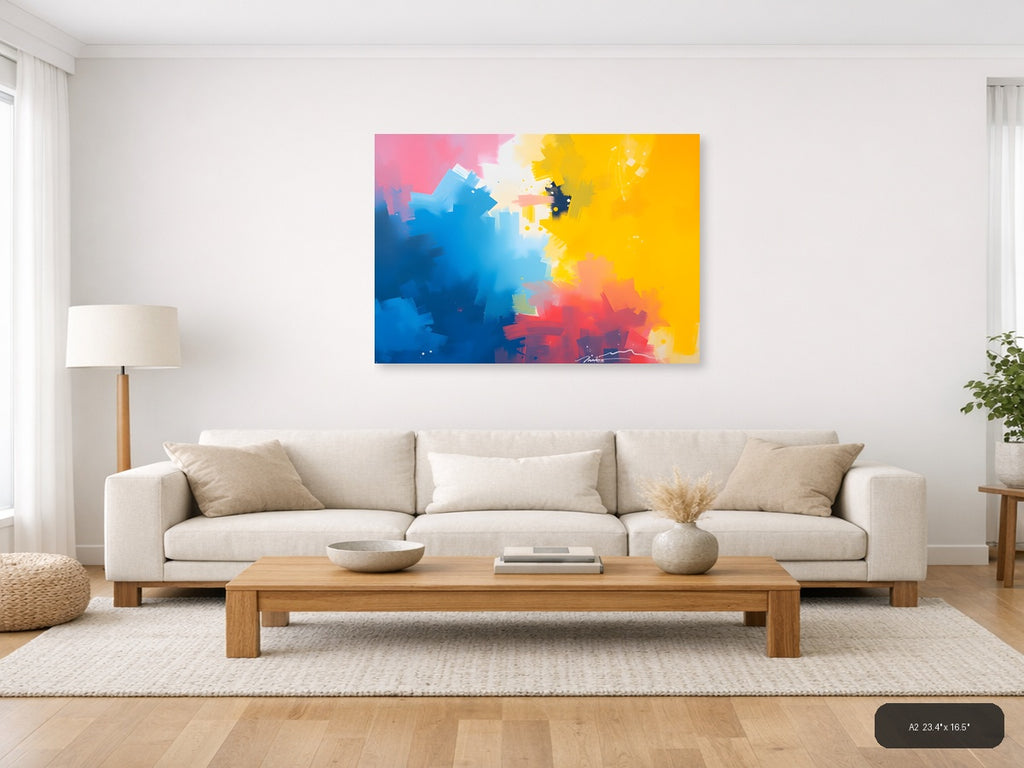 Blue Yellow Red Abstract Brushstrokes Modern Wall Art — A2 / Living Room