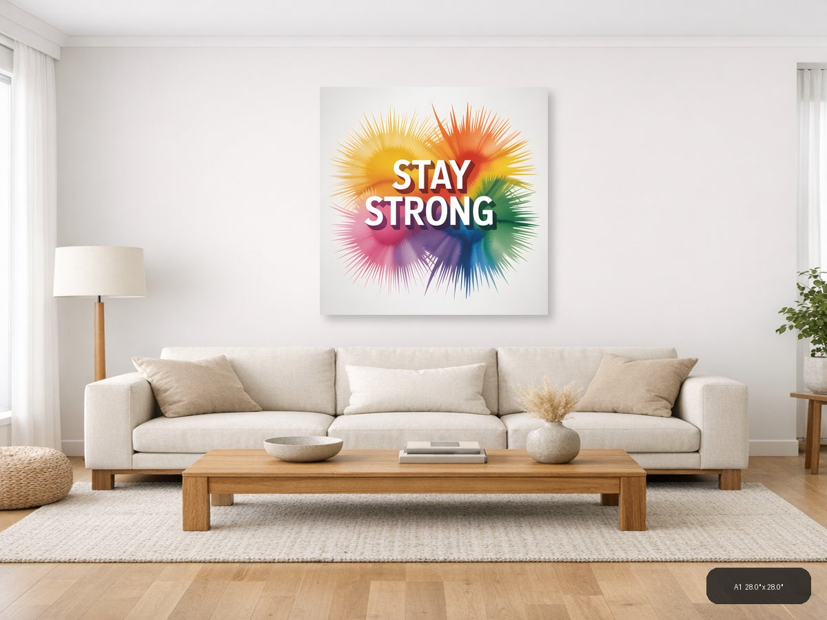 Stay Strong Watercolor Rainbow Burst Wall Art — A1 / Living Room