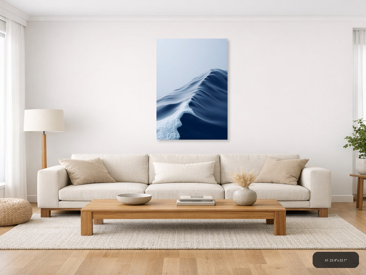 Minimalist Snow Dune Abstract Blue White Wall Art — A1 / Living Room
