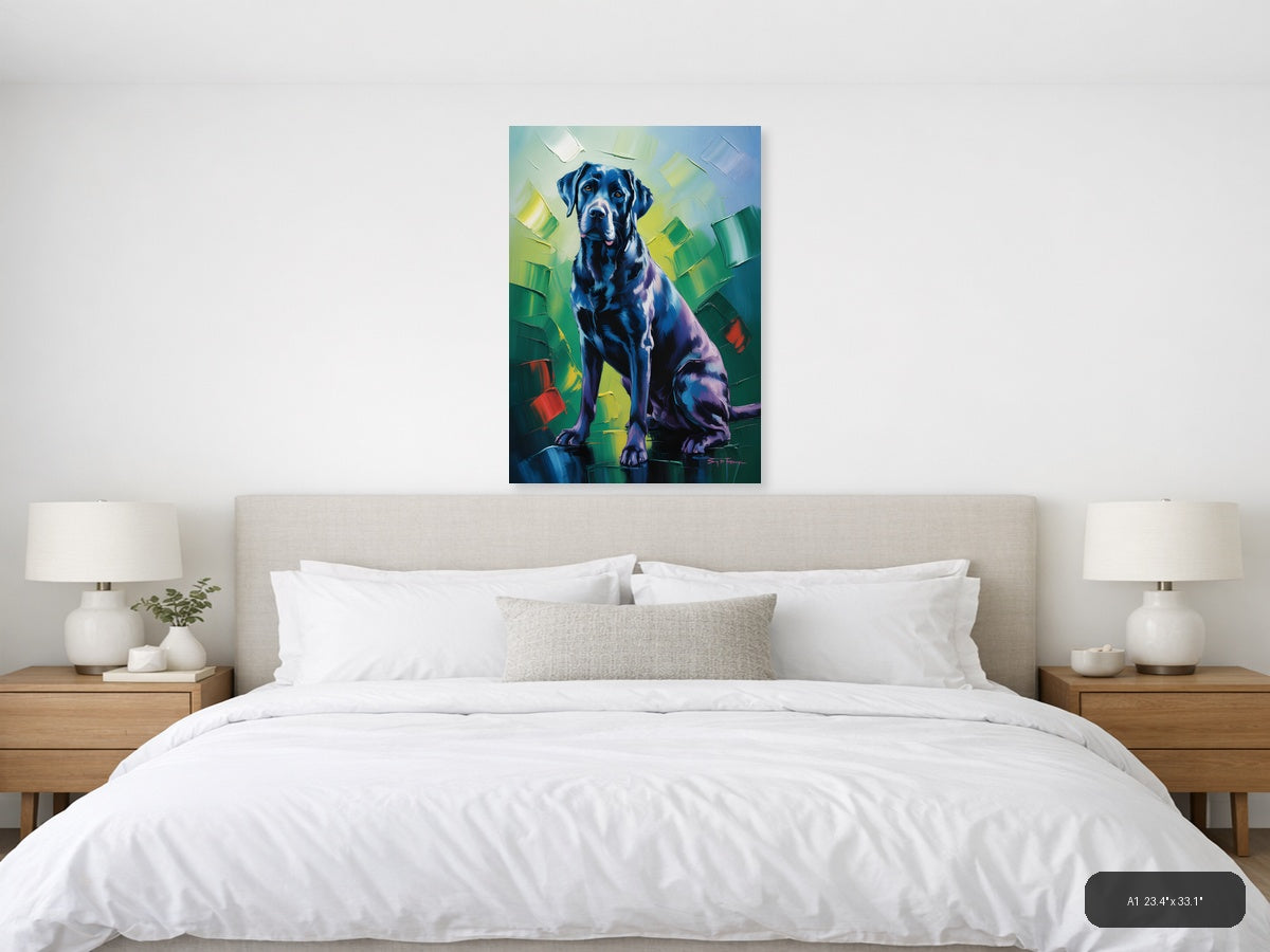 Abstract Blue Labrador Portrait Modern Wall Art — A1 / Bedroom