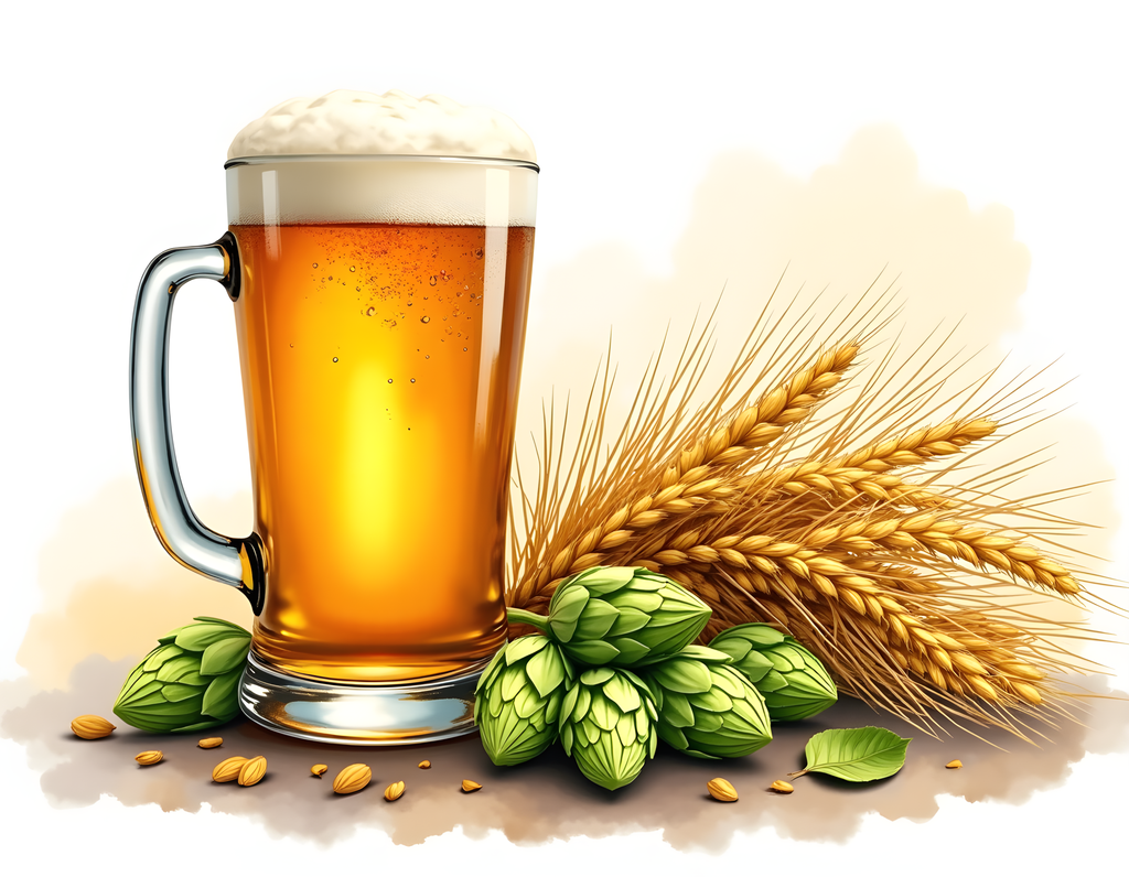 Beer, Hops & Barley Watercolor Illustration Wall Art