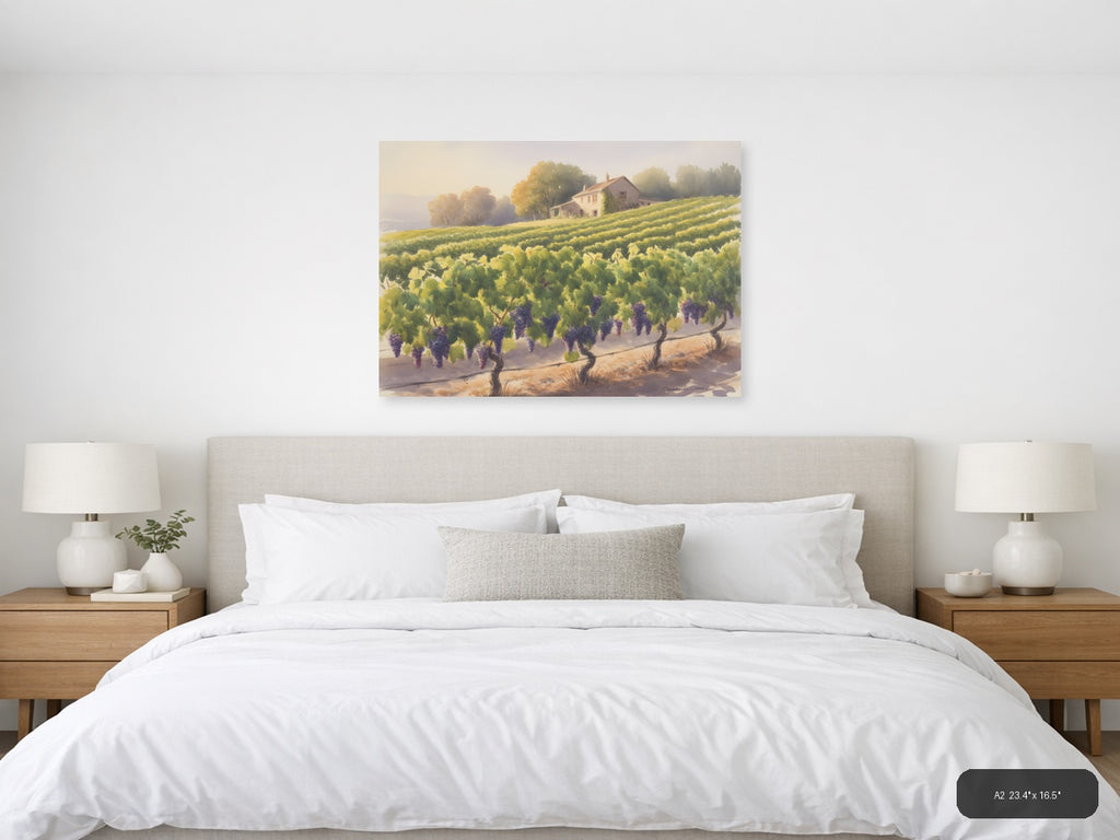 Tuscan Vineyard Watercolor Landscape Wall Art — A2 / Bedroom