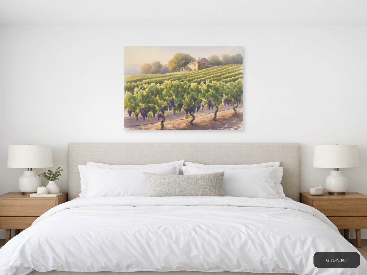 Tuscan Vineyard Watercolor Landscape Wall Art — A2 / Bedroom