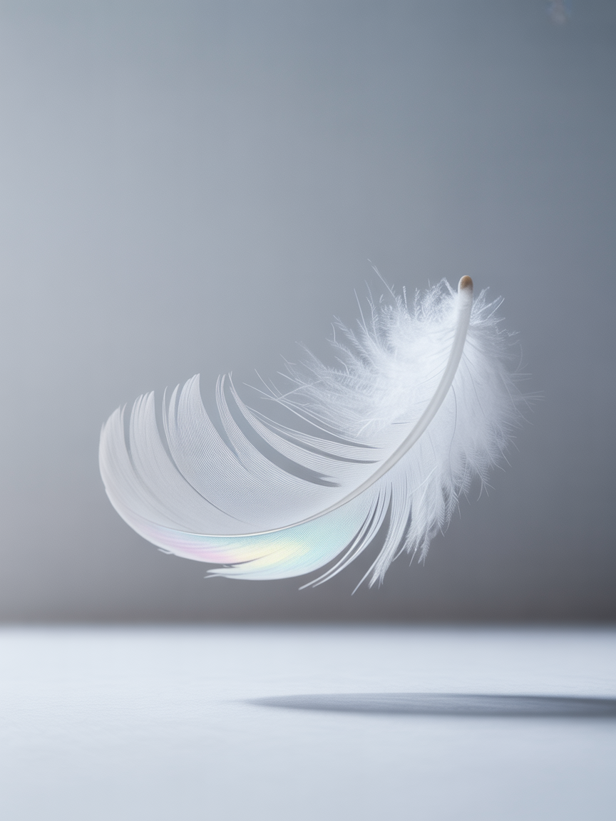 White Feather with Iridescent Glow Minimalist Wall Art