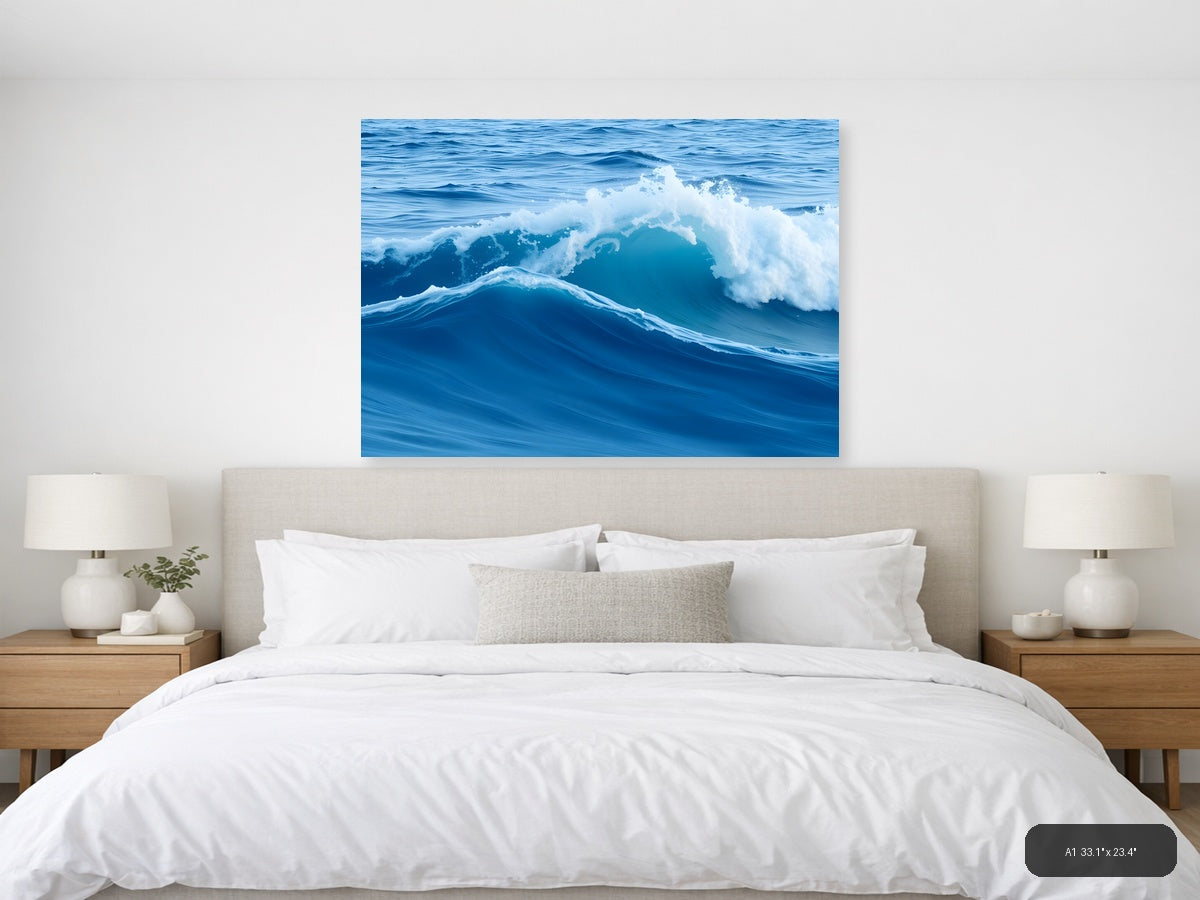 Minimalist Ocean Waves Blue Sea Wall Art — A1 / Bedroom