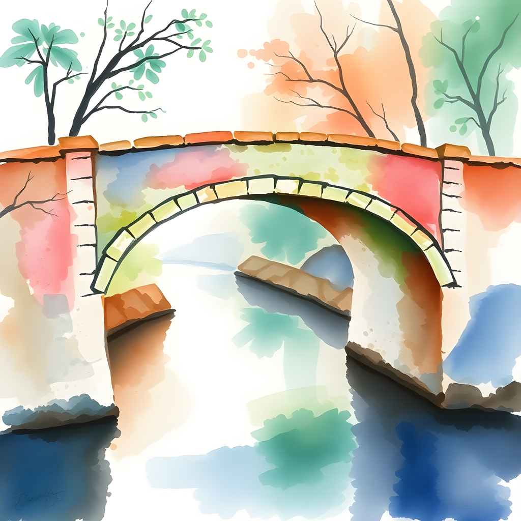 Stone Bridge Over Colorful Water Watercolor Wall Art