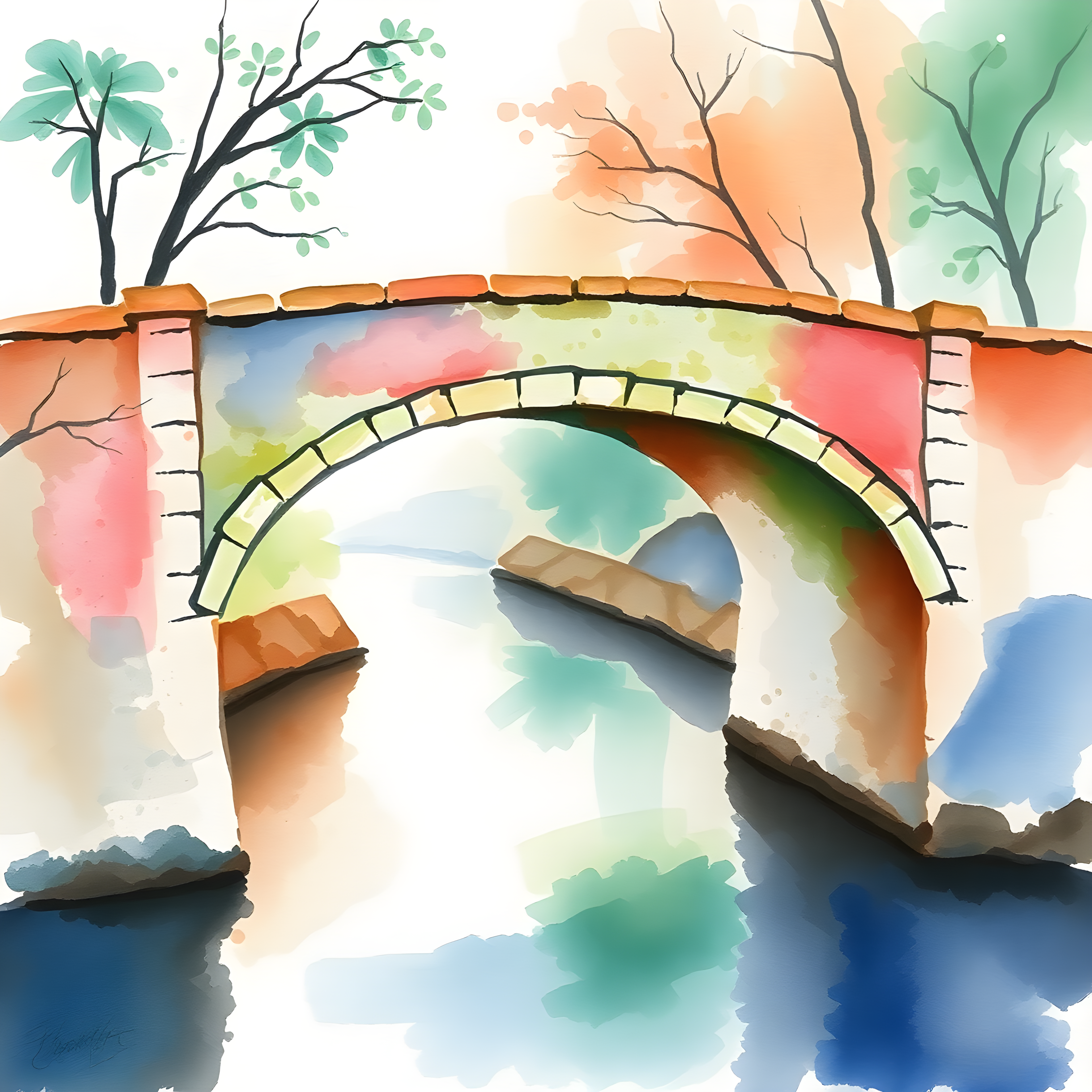 Stone Bridge Over Colorful Water Watercolor Wall Art